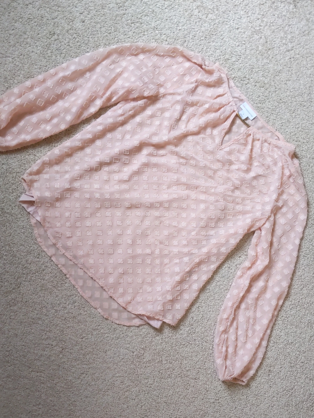 Liz Claiborne Blush Pink Sheer Textured Layered V-Neck Blouse
